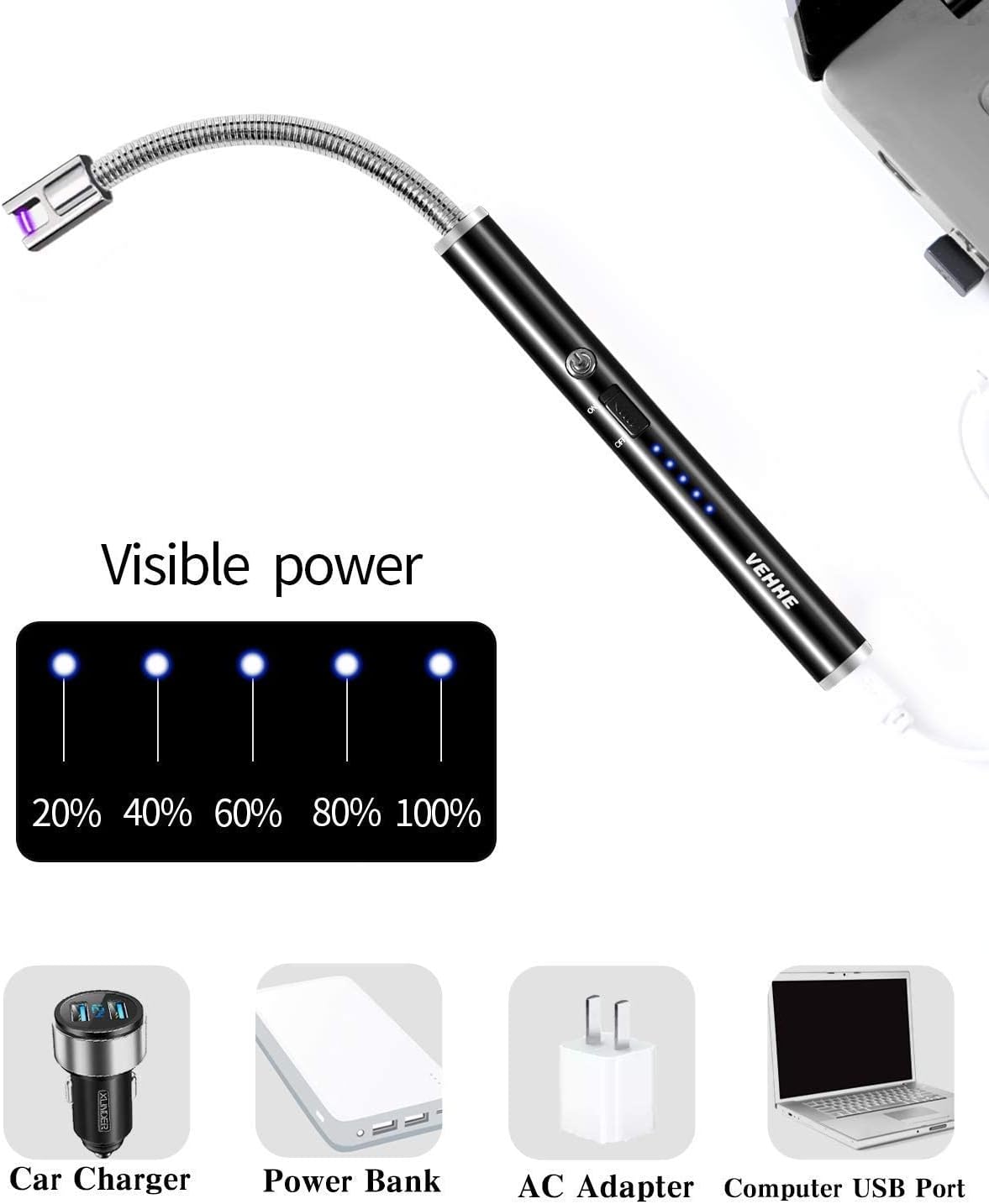 VEHHE Candle Lighter Black & Silver