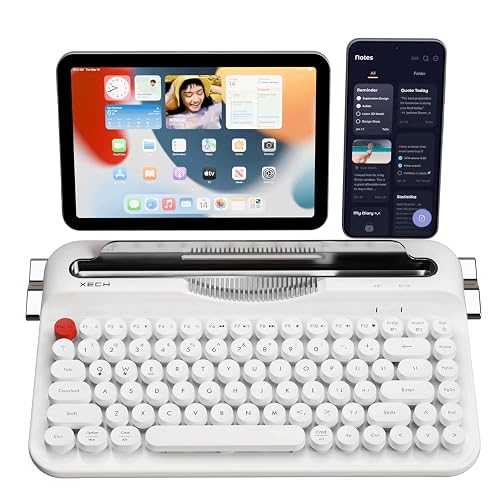 Xech Retro Typewriter Wireless Keyboard | Triple Device Multi-Connect 2X Bluetooth + 2.4G | Round Keycaps Vintage Mechanical Feel | Phone & Tablet Holder | Windows mac0S i0S Android | 84 Keys