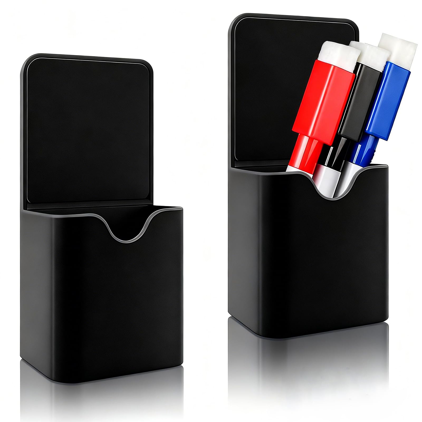 ZhouLinMou 2Pcs Magnetic Pen Holder, Magnetic Pen Marker Holders, Dry Erase Marker Pen Holder, Wall Mount Organizer for Fridge, Whiteboards, Refrigerators, Home, Office (Black)