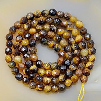AD Beads Natural Tigers Eye Gemstone Smooth or Faceted Round Beads 15.5" Strand 4mm 6mm 8mm 10mm 12mm 14mm 4mm, Faceted Yellow Tigers Eye