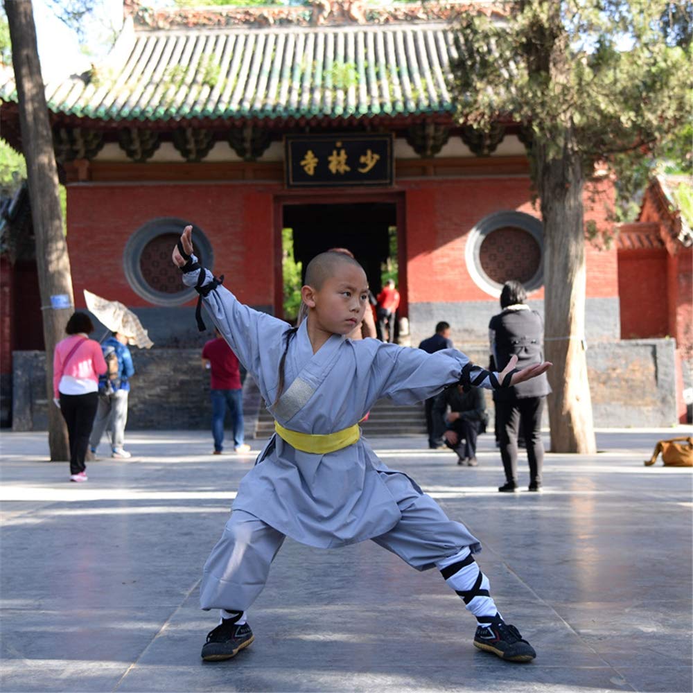 Kinder Kung Fu Uniform, Chinesische Traditionelle Tai Chi Wushu Kleidung Kinder Kampfsport Performance-Kostüm Shaolin Taekwondo Training Bekleidung,Grau,XXL