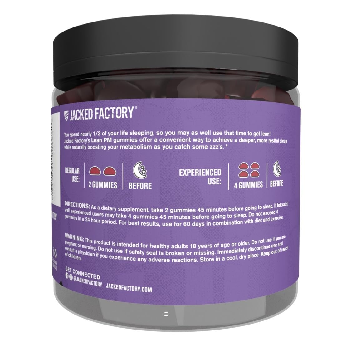 Jacked Factory Lean PM Weight Loss Gummies - Night Time Fat Burner & Appetite Suppressant Sleep Supplement with Melatonin & Ashwagandha - 60 Metabolism Gummies, Midnight Berry — Amazon image 8
