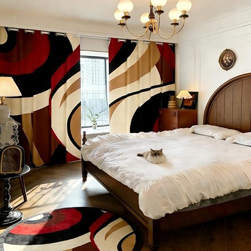 Miniatura 33 de Cortina de ventana retro a rayas verdes y marrones, cortinas onduladas abstractas 3D para niños, niñas, mujeres y adultos, decoración de habitación