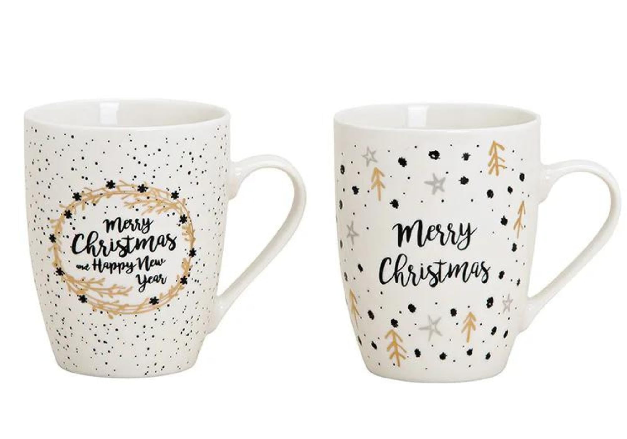 Dekohelden24 Porcelain Coffee Mug Set of 2 Merry Christmas Sayings Capacity 300 ml Dimensions L x W x H 8 x 12 x 10 cm White 10 cm