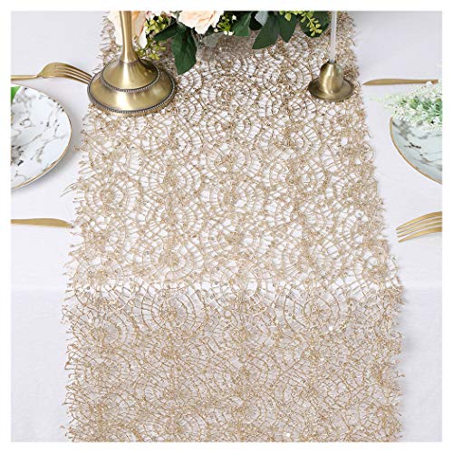 Champagne gold sequin mesh table runner 16x120 inches long glitte…