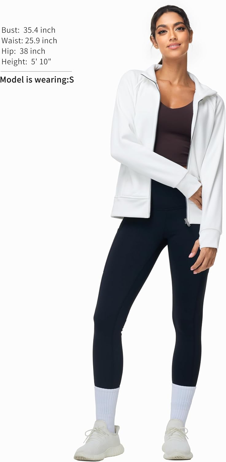 THE GYM PEOPLE Women's Full Zip Up Workout Sweatshirts Fleece Stand Collar Fall Jackets with Pockets Thumb Hole - Image 7