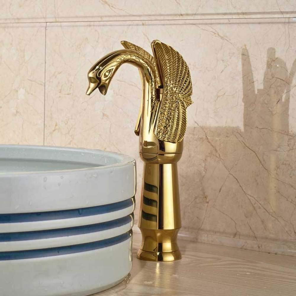 ZQFHSX Golden Swan Bathtub Faucet Deck Mounted Bath Shower Set Brass Hand Basin Mixer Tap Widespread Tub Sink Faucet,Swan A LWX
