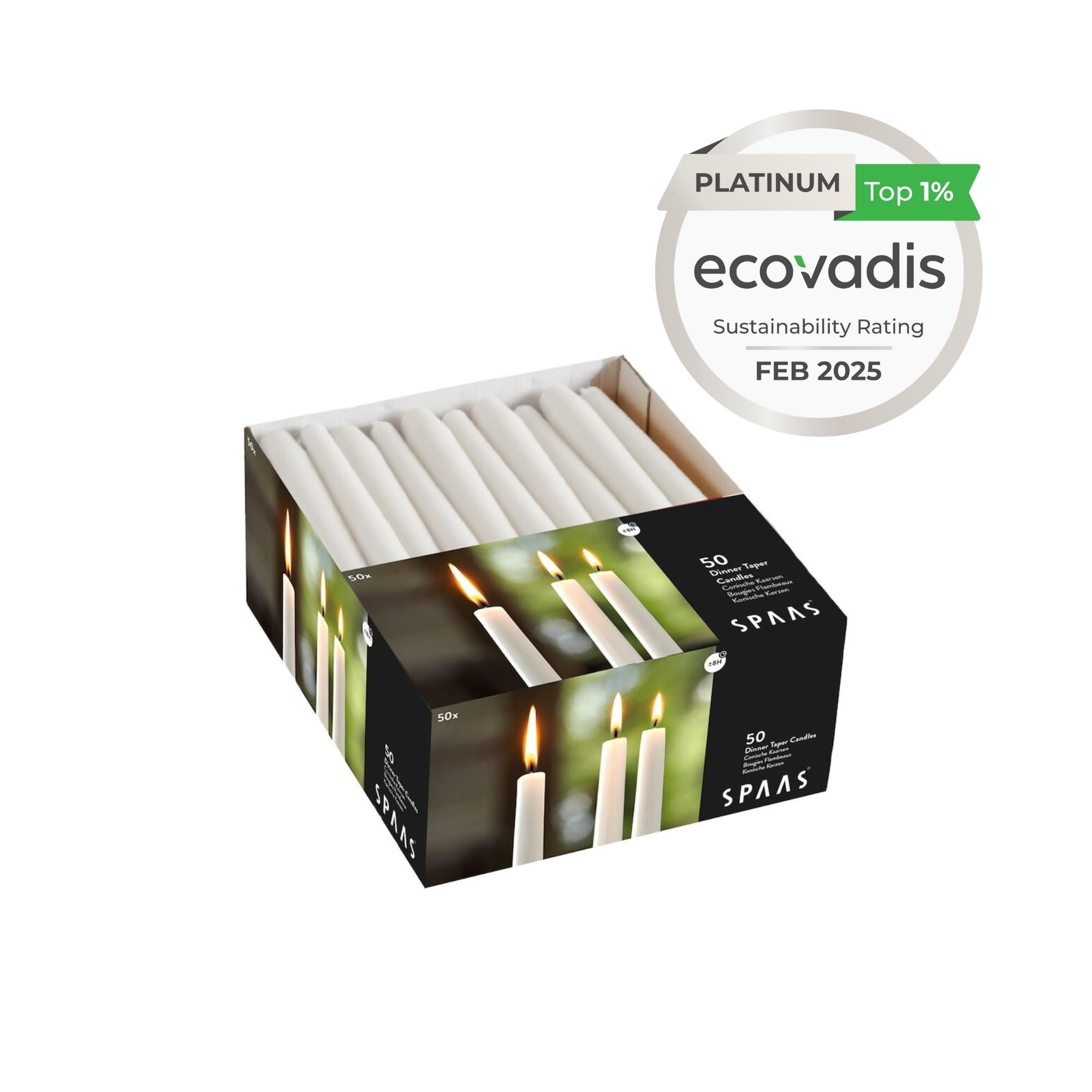Spaas Festilux, 50 Candele da tavola, 23, 8 Ore, Cera di paraffina, Bianco, D 32 mm x H 250 mm, unità, White