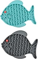 Guardians 2-Pack Fish-Shaped Silicone Slow Feeder Cat Bowls & Lick Mats for Dogs Cats - Healthy Eating Anxiety Relief Blue Grey