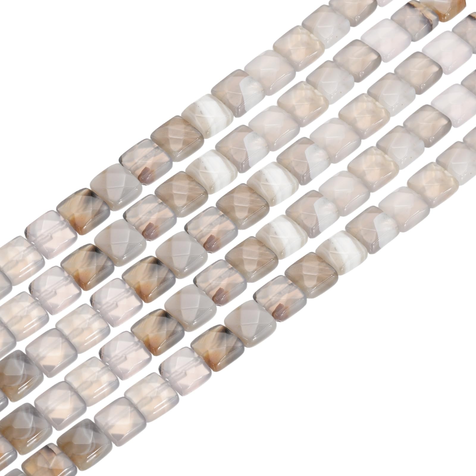 Agate grise naturelle : 50 perles carrées à facettes 8mm haut de gamme pour bijoux