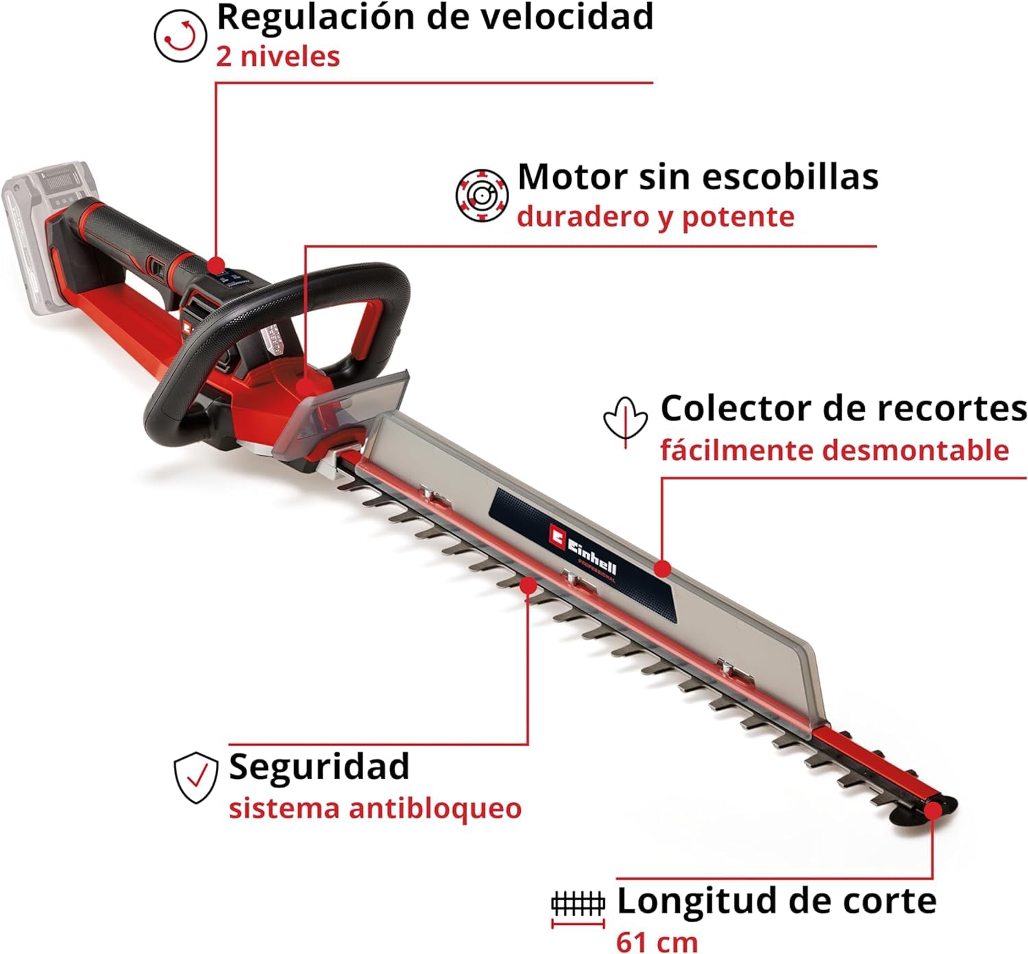Einhell Professional Cortasetos con batería GP-CH 18/61 Li BL-Solo Power X-Change (18 V, sin escobillas, Longitud de Corte 61 cm, Sistema antibloqueo, Incl. carcaj, sin batería)
