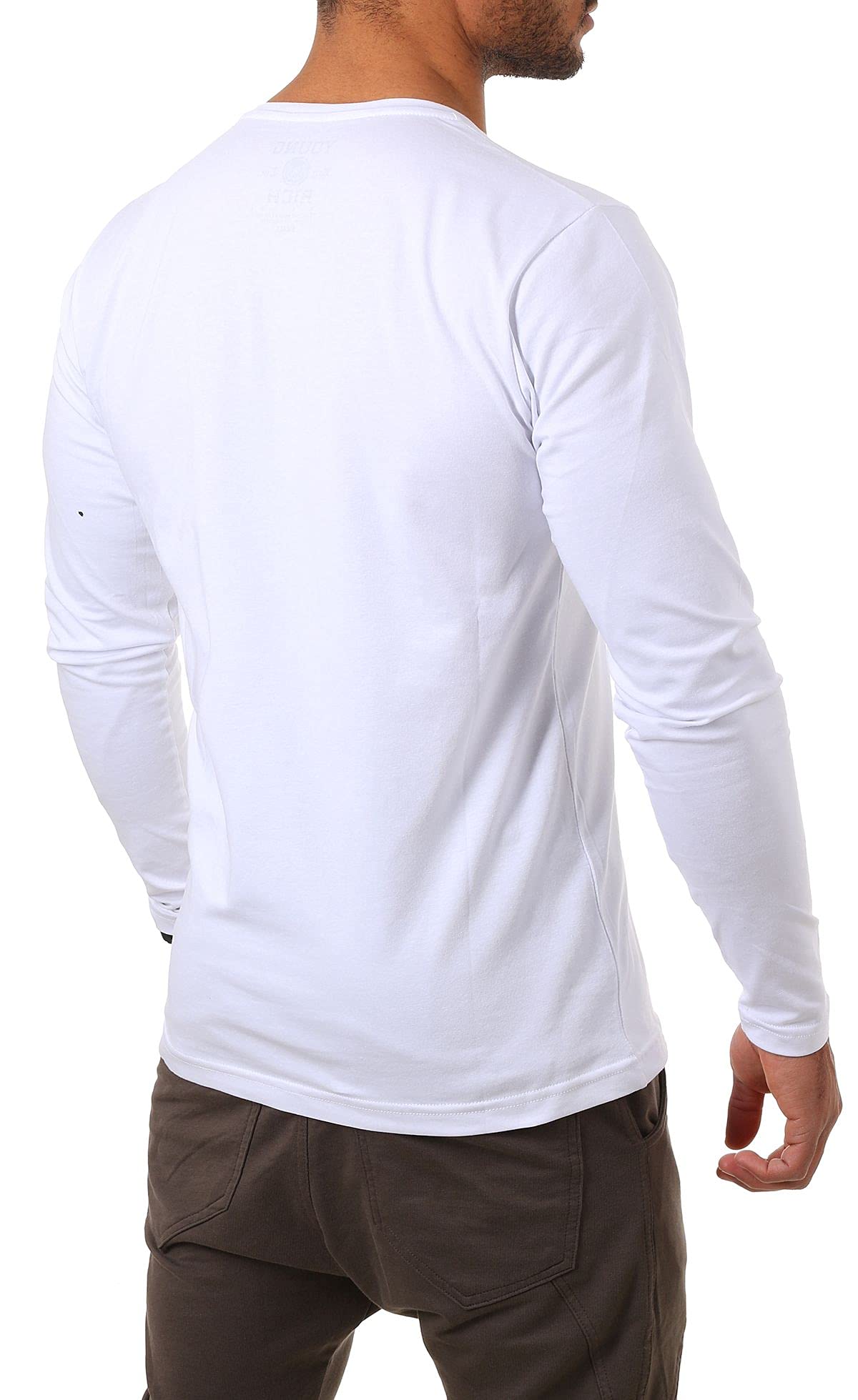 Young & Rich Herren Uni Longsleeve Basic Langarm T-Shirt mit tiefem V-Ausschnitt Slimfit mit Stretchanteilen (3er Pack)