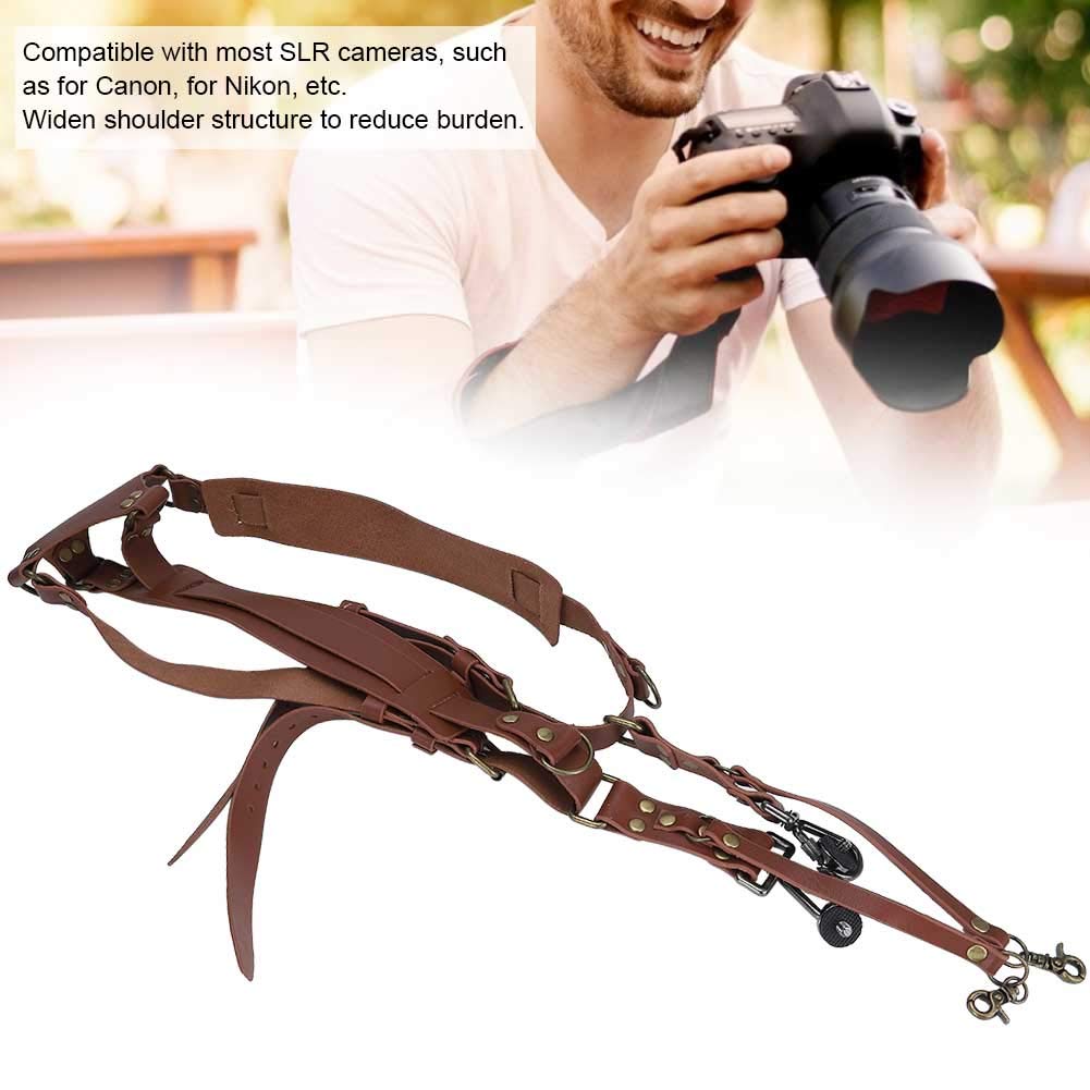 Cinghie per Fotocamera in Pelle, Tracolla Doppia, Imbracatura per Fotocamera Doppia Regolabile in Lunghezza per Fotografi, Accessori per Fotocamera con Tracolla per Fotocamere DSLR(Marrone)