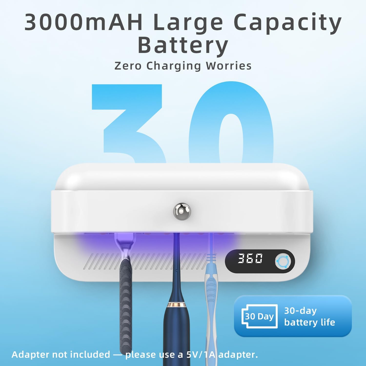 Wall Mounted Toothbrush Holder with Active Airflow Drying for Shared Family Bathroom, Fits Electric & Manual Toothbrushes, Rechargeable, No-Drill Installation - Image 6