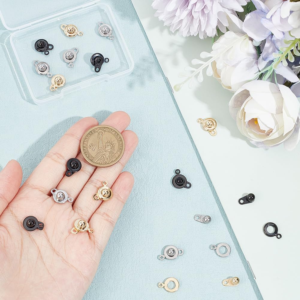 UNICRAFTALE 18 Sets 3 Colors Snap Clasps Stainless Steel Snap Button Press Stud Cap Socket Snap Clasps Jewelry Connector for Bracelet Jewelry Making 15~15.5mm