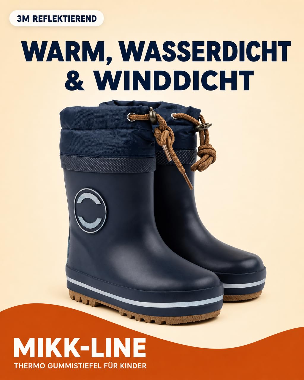 Mikk-line Botas de agua térmicas para niños, botas de goma para niños con cordones, botas de goma forradas con detalles reflectantes, botas de lluvia infantiles de goma natural