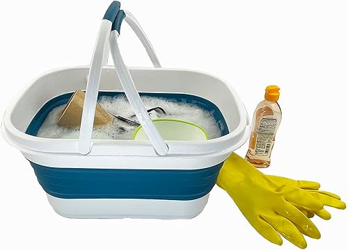 Miniatura 4 de SAMMART Collapsible Basket with Handle, 13L (3.4 Gallon), TPE & PP, White/Stone Blue, Modern Design