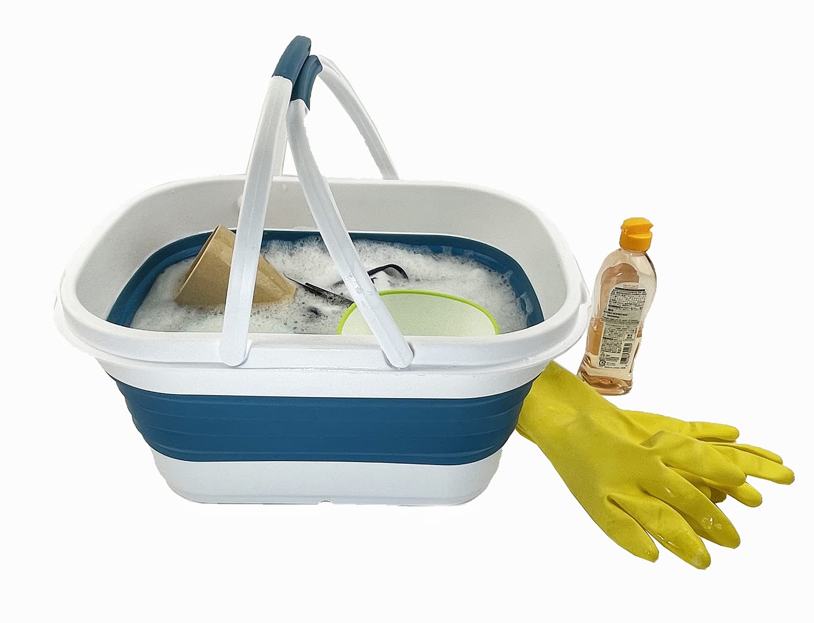 SAMMART Cestino pieghevole con manico, 13 l, TPE e PP, bianco/blu pietra, design moderno