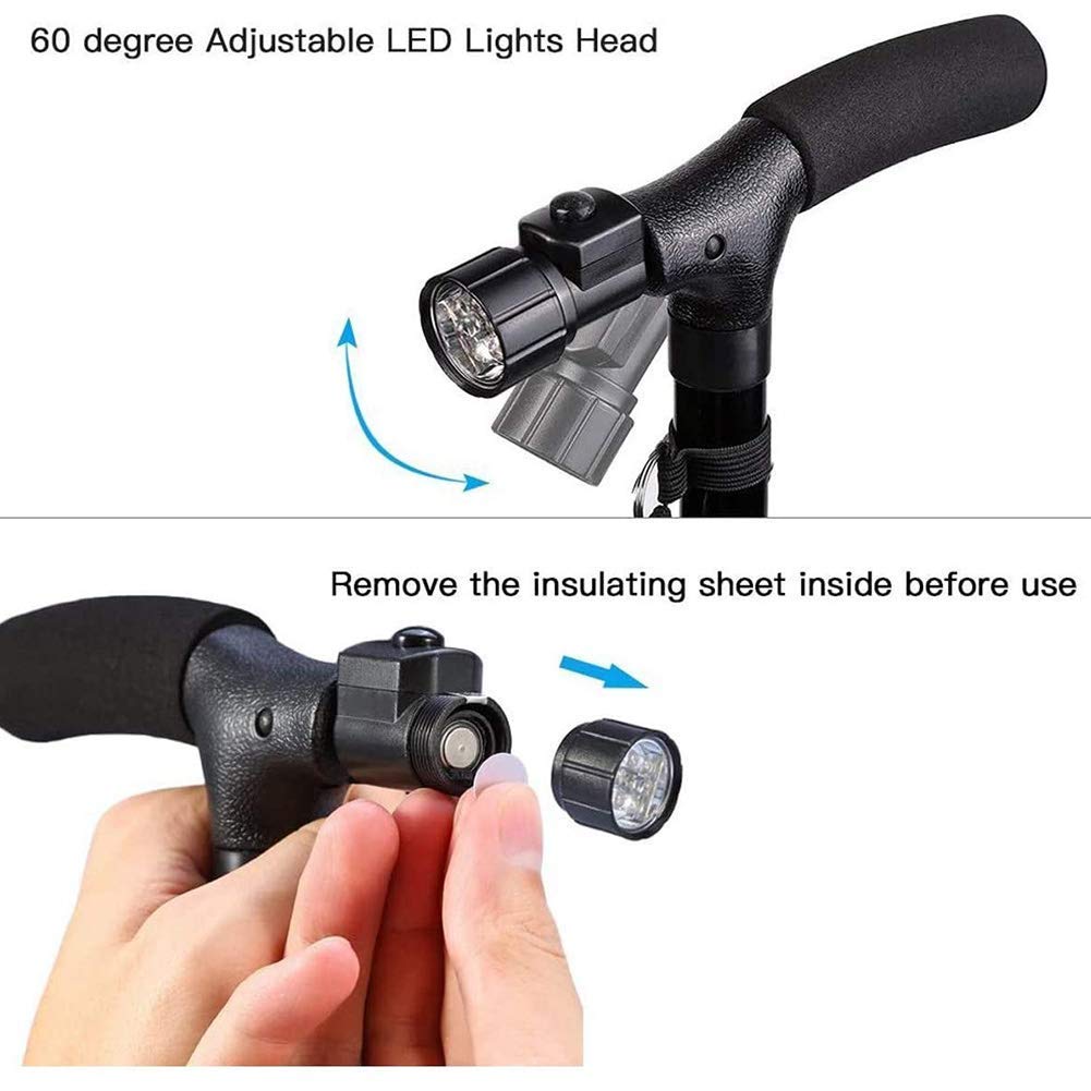 Bastón Plegable con luz LED para Hombres y Mujeres, bastón Plegable de Altura Ajustable para Personas Mayores con luz con Mango Lateral, Plegable y portátil (Negro 83) Star of Light
