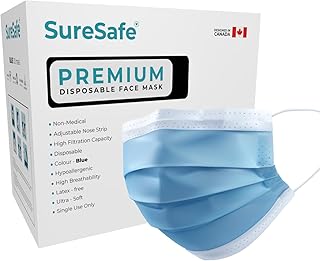 SURESAFE Premium Blue Mask - Disposable Face Mask Pack of 100/200/400/2000, 3 Ply face mask with ear loop, High Filtration