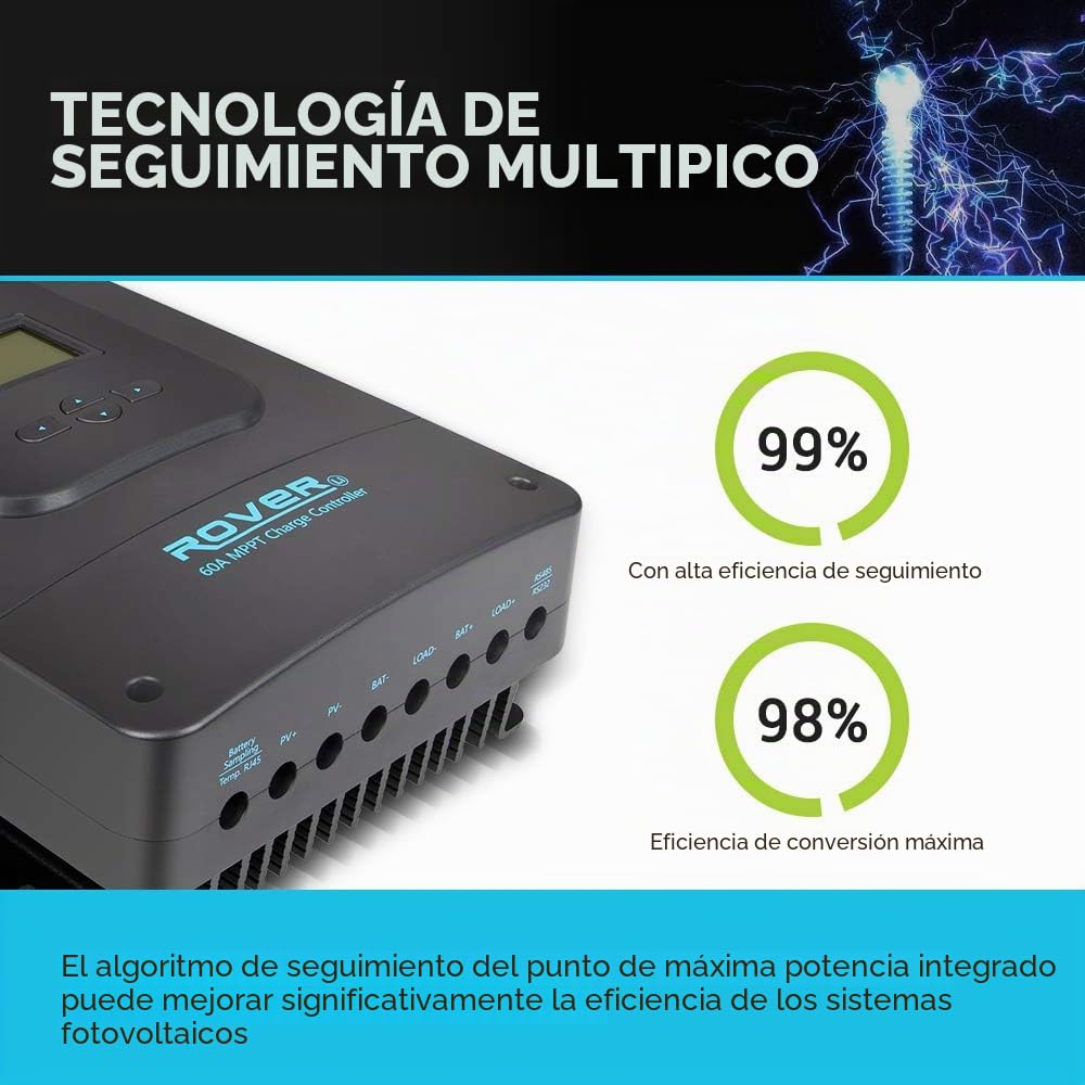 Renogy Regulador de carga MPPT 60A, 12/24/36/48 V, panel solar, panel solar, regulador de carga solar con pantalla LCD, para baterías AGM, gel y baterías de litio