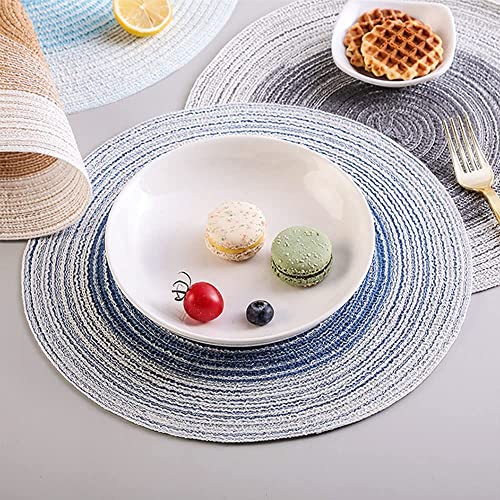 Image of Jute Placemats Set of 4 Heat Resistant Round Place Mats Natural Jute Woven Braided Table Mats Thick Farmhouse Placemats Trivet Round Braided Placemats for Dining Table(Dark Blue, Set of 4)