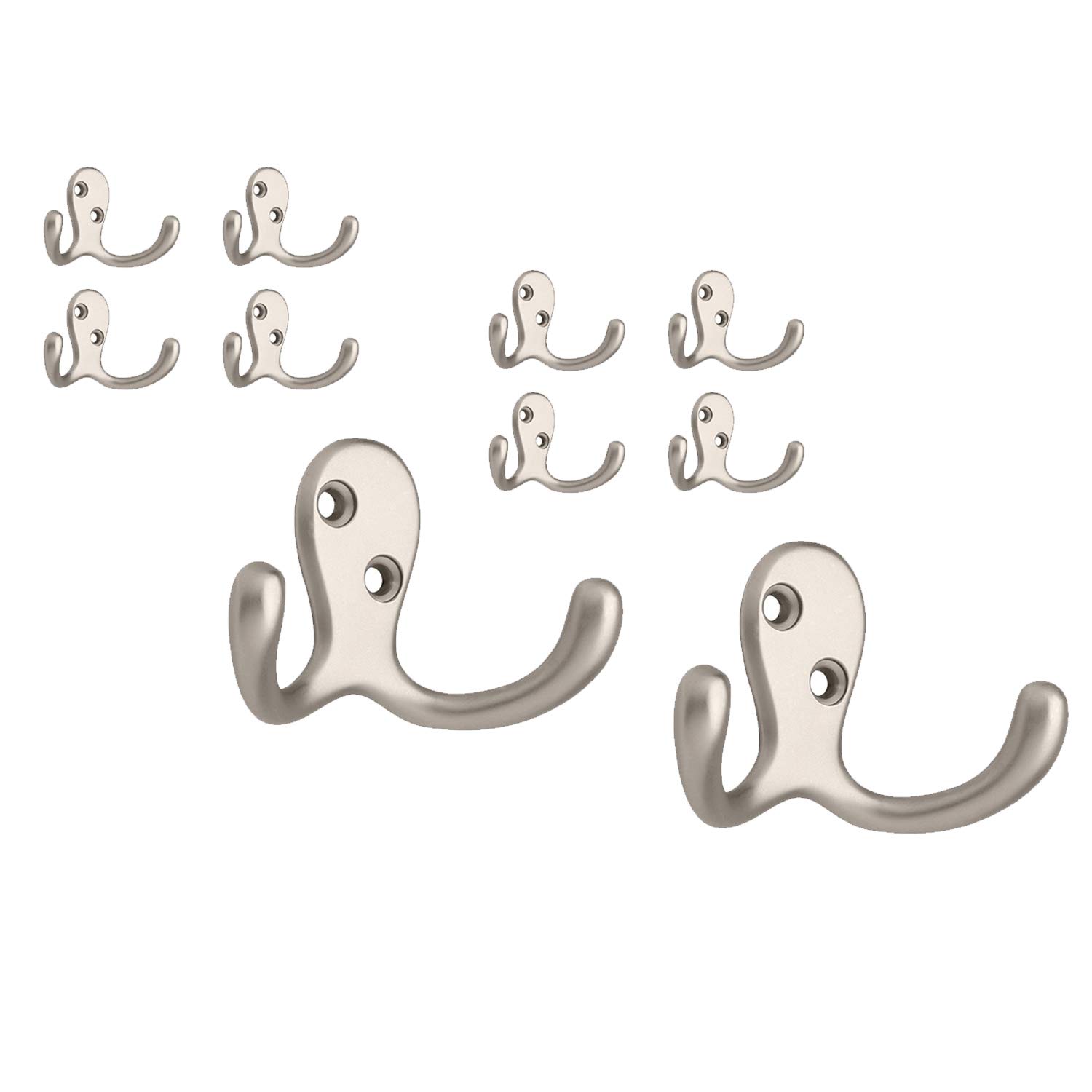 Franklin Brass FBDPRH5-MN-C Double Prong Robe Hook, Matte Nickel, 5 Count - 2 Pack