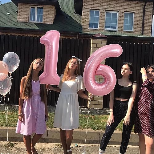 Image of TONIFUL 40 Inch Light Pink Large Numbers Balloons Number 16 Helium Balloons Pink Foil Mylar Big Digital 16 Pastel Balloons for 16th Birthday Party 16th Anniversary Supplies Decorations