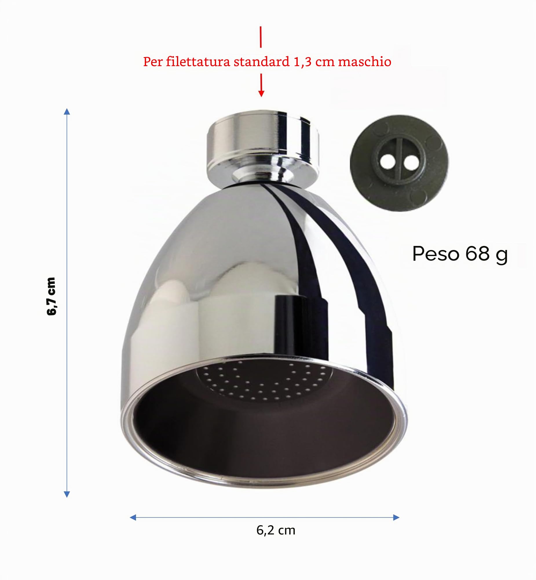 Siroflex Soffione Doccia Anticalcare 1/2" ABS Cromato Nero Attacco Universale Snodo Ottone Made in Italy