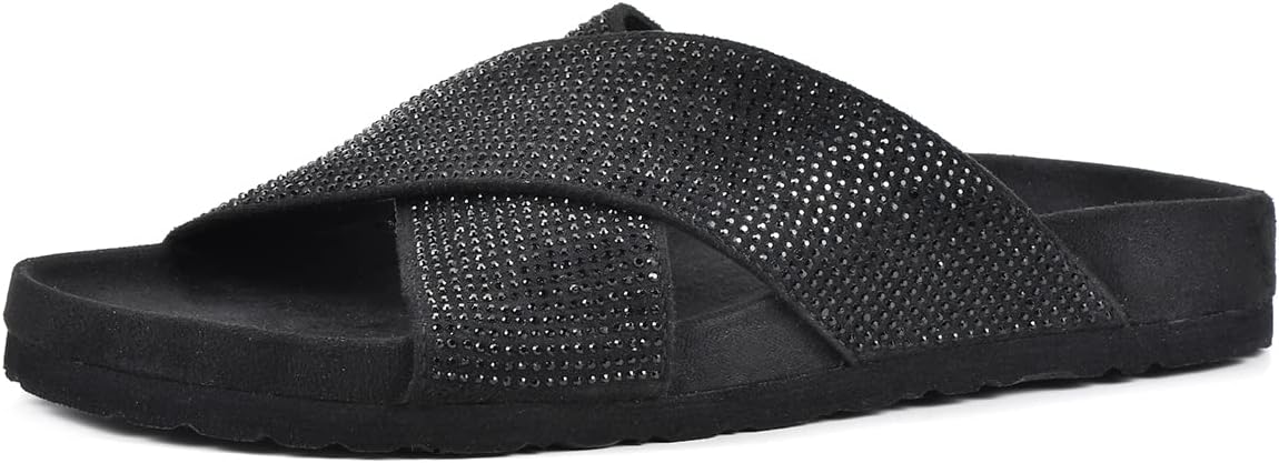 WHITE MOUNTAIN Women's Heroic Footbed Sandal, Black/Multi, 5 M