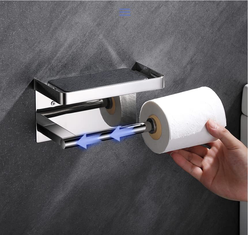 Latawon 2-in-1 Toilet Paper Holder With Shelf - Wall Mounted, No Drilling or Screw Required - Black - for Bathroom and Kitchen - Image 3