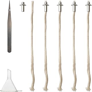 5 Pcs 1/2-Inch Diameter Aluminum Tube Holder Wick Replacement Cotton Torch Wicks with Tweezer and Oiling Funnel for Candle Lamp and Small Oil Lamp Alcohol or DIY Oil Lamps Burner