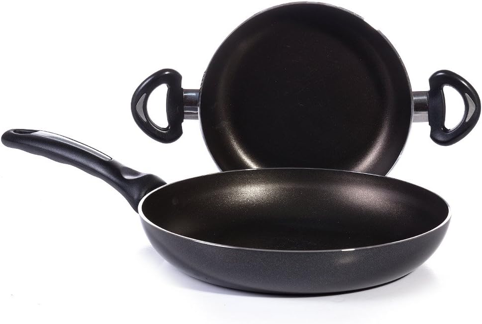 Essenso Bronx Nonstick 2 Piece Egg Pan and Fry Pan Set, Dishwasher Safe, Black