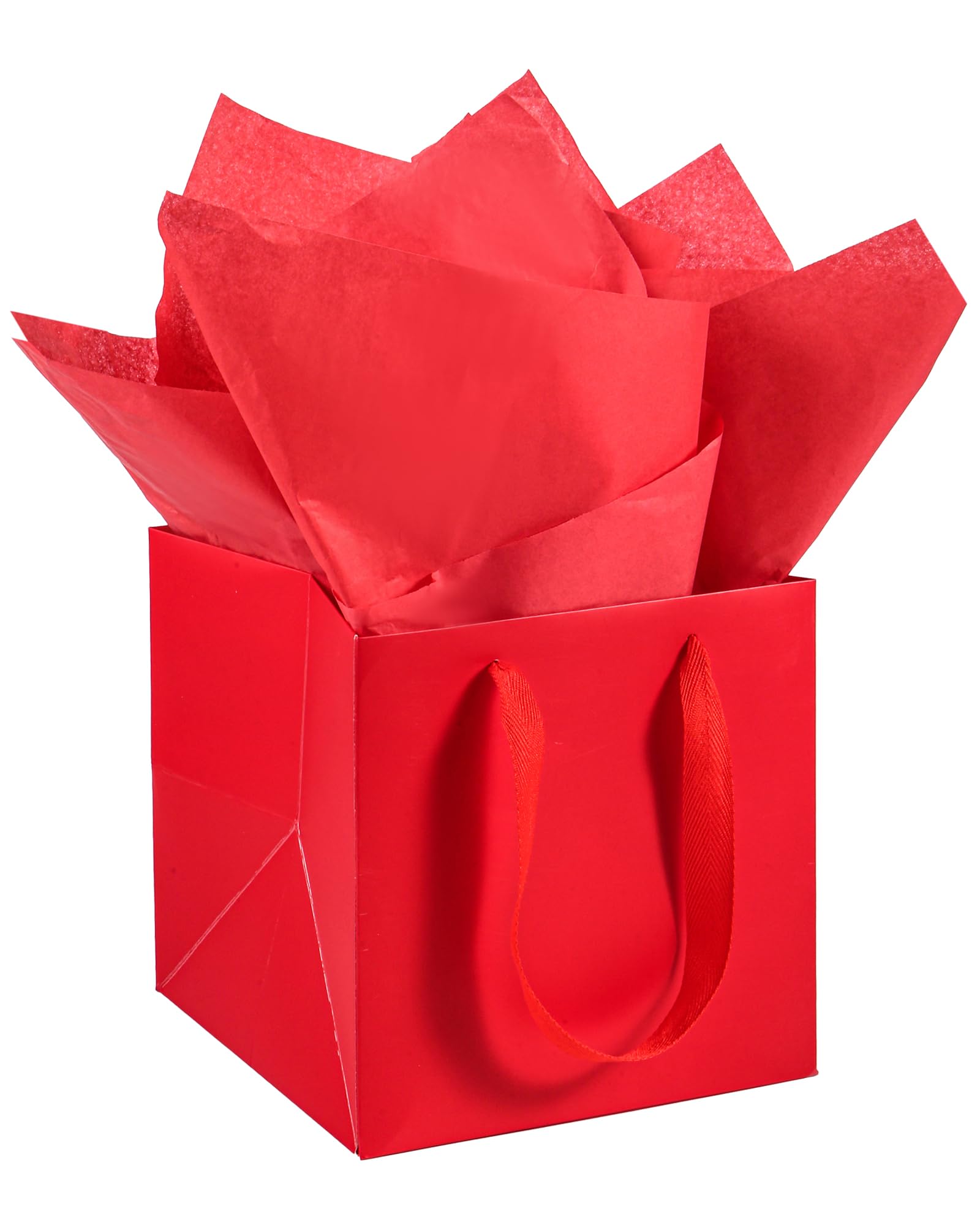AZOWA Red Square Gift Bags with Tissue - 30cm Paper Bags with Handles Birthday Party Favor Christmas Wedding Gift Box Flowers Decoration (10 PCS, 30x30x30 cm)