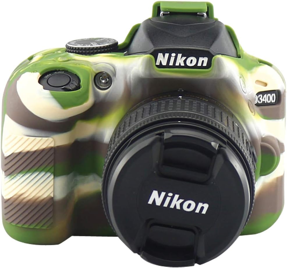 D3400 Silicone Case, TUYUNG Texture Camera Housing Shell Case Protective Cover, Compatible with Nikon D3400 Cameras, Army Green
