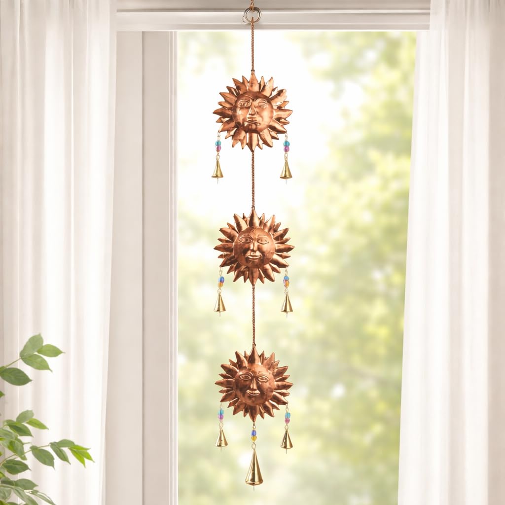 IBA Indianbeautifulart Copper Sun Wall Hanging, Ideal For Home And Office Decor, Perfect For Diwali, Festivals, Special Occasions, Traditional Indian Design, Latkan In Vibrant Colors, Door Hanging