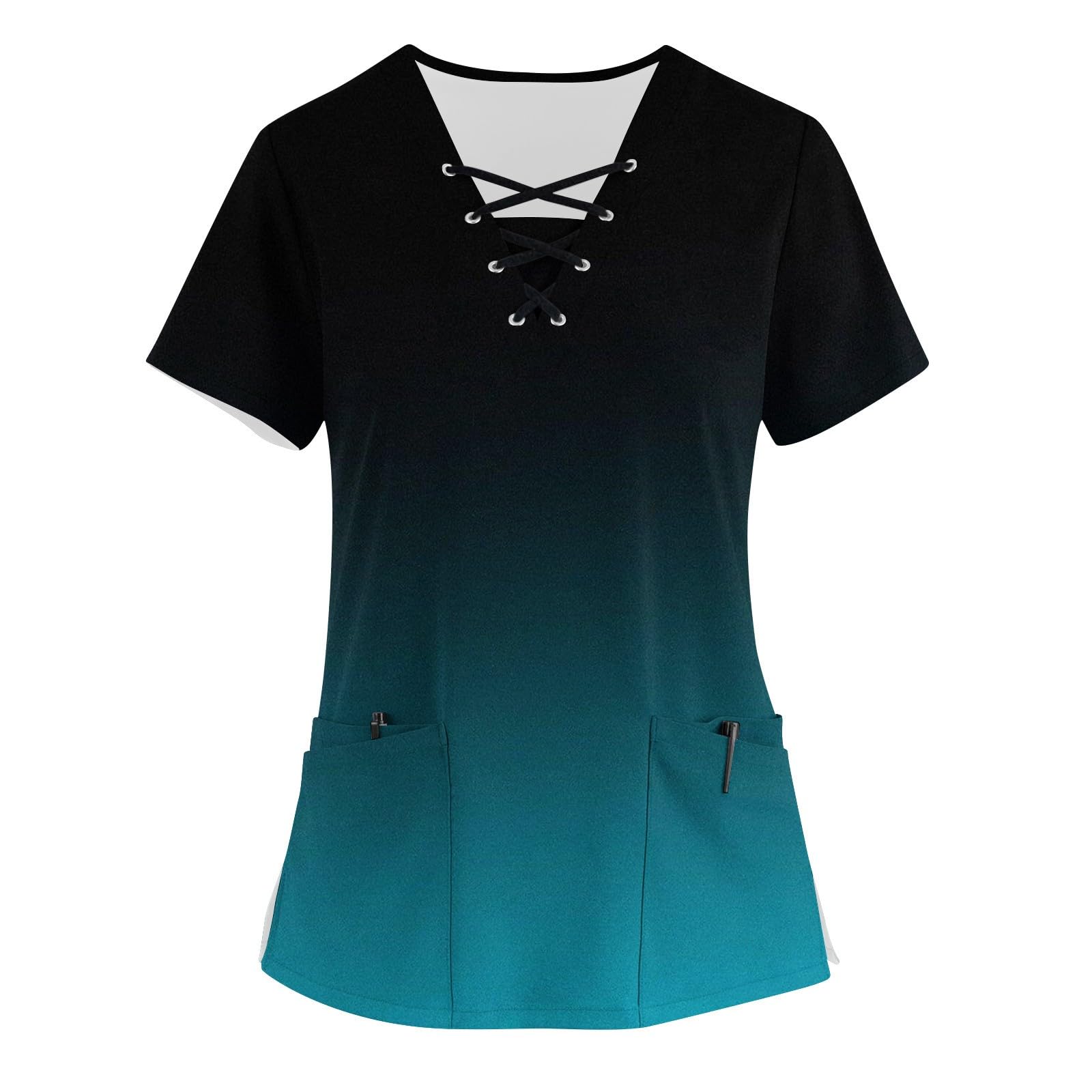 Scrubs for Women Short Sleeve Criss Cross V Neck Working T-Shirts Print Nurse Uniforms Summer T Shirts with 4 Pockets