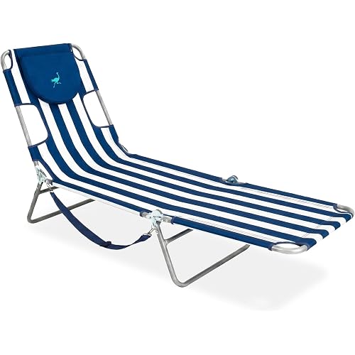 Ostrich The Original Chaise Lounge 72"x22" Reclining Lounger, Blue Stripe