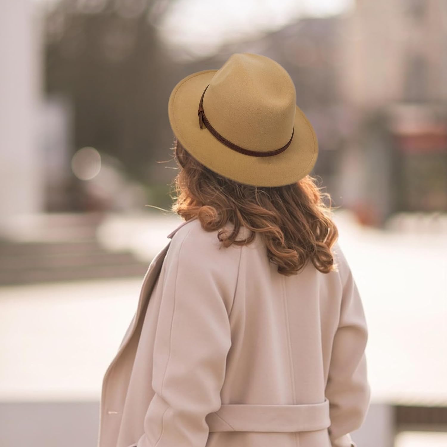 Women Classic Felt Fedora Hats Wide Brim Wool Panama with Belt Buckle