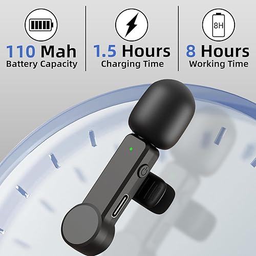 Miniatura 10 de Paquete de 2 micrófonos Lavalier USB C Wireless Lav Mic para teléfono Android, cancelación de ruido, mini micrófono de solapa tipo C para Samsung