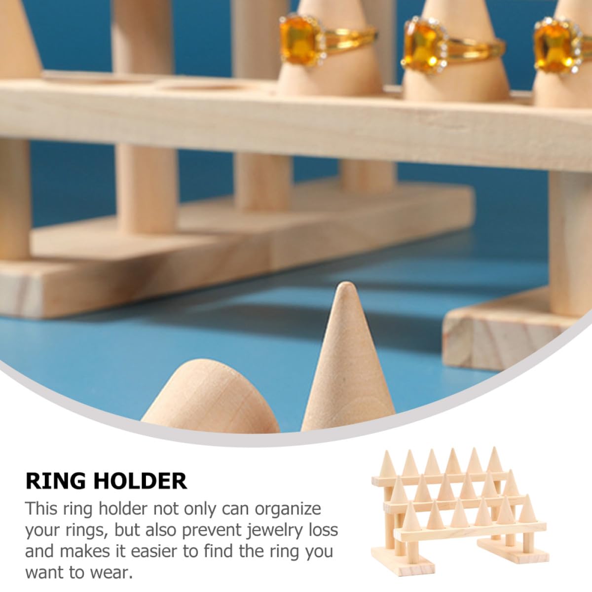 CALLARON Holz Ringständer in Kegelform für Schmuckpräsentation Beige