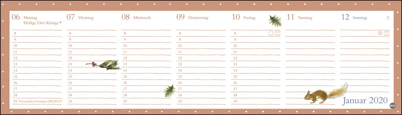 Bastin Wochenquerplaner. Tischkalender 2020. Wochenkalendarium. Spiralbindung. Format 32,5 x 9,3 cm