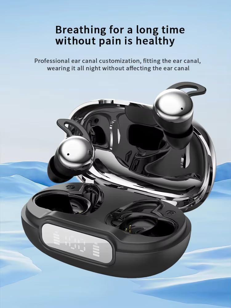 Auriculares inalámbricos Bluetooth 5.4 para dormir, diseño cómodo en el oído, cancelación de ruido inteligente, asistencia para dormir, tiempo de reproducción de 7 horas, pantalla LED, carga