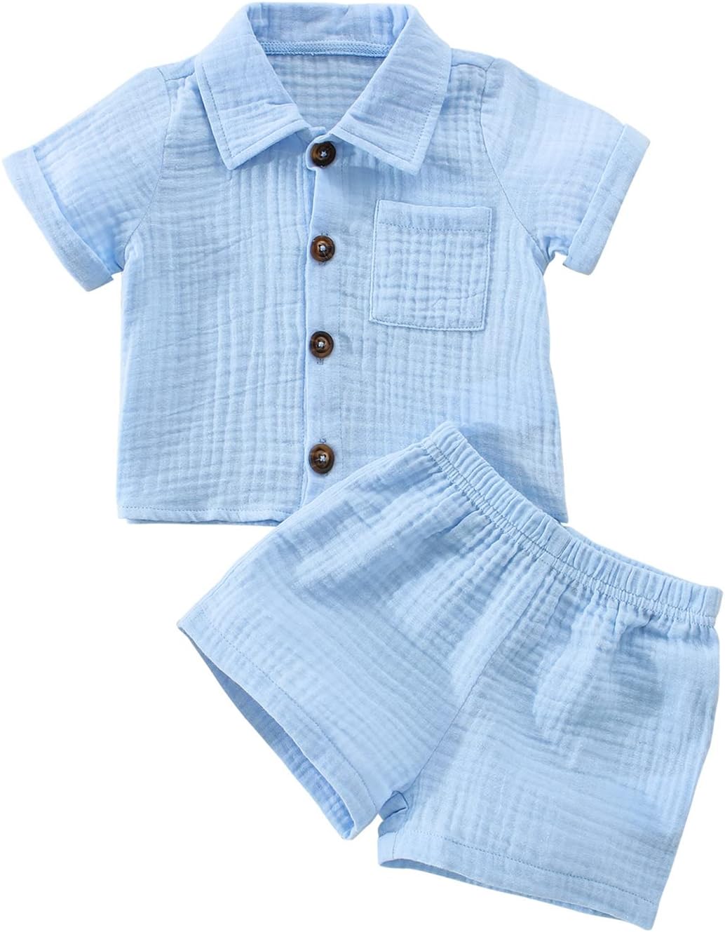 Baby Boys Clothes Set Toddler Infant Boys Button-down Shirt Tops + Cotton Gauze Shorts Summer Outfit 2PCS with Pockets