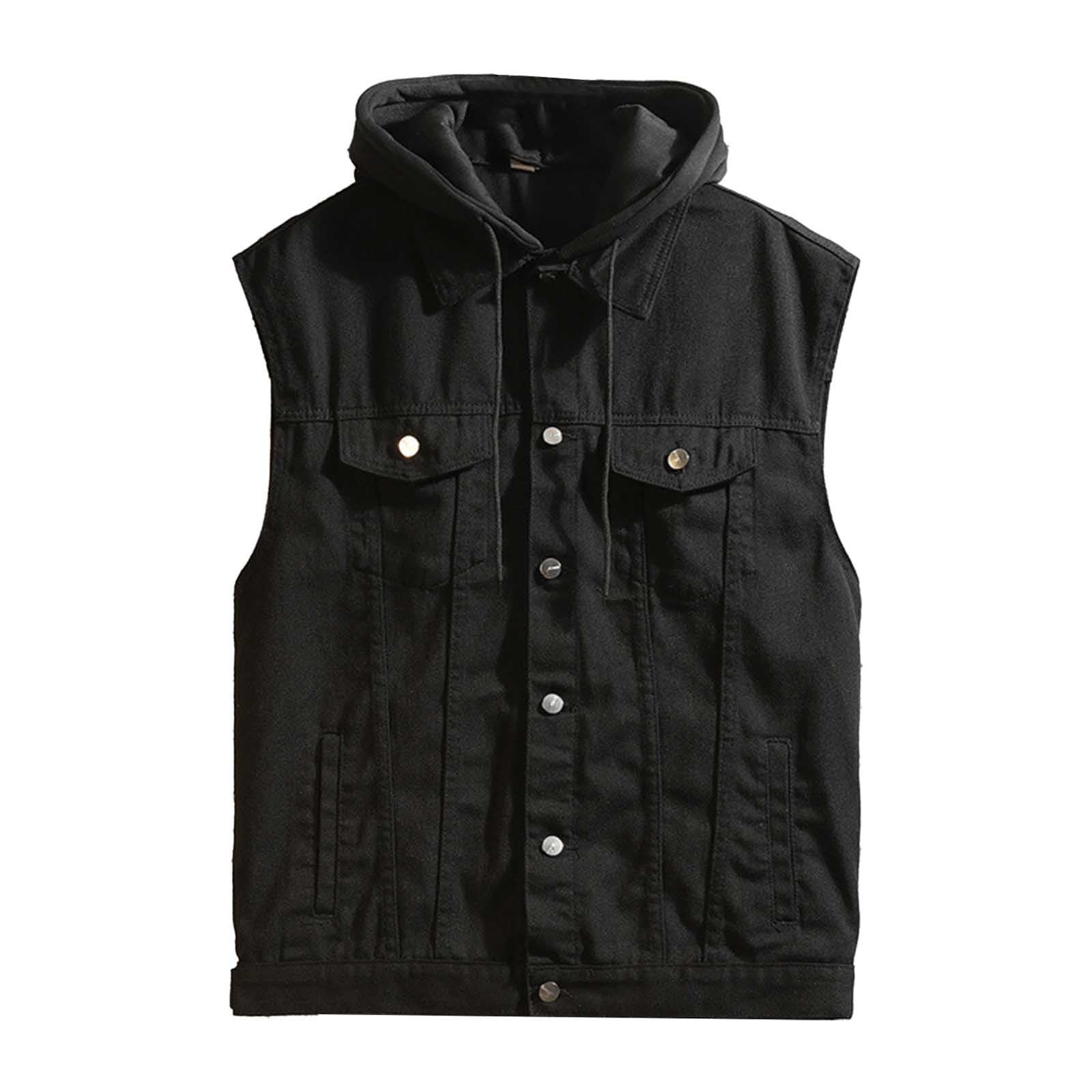 Gilet Denim Homme Style Motard - Avec Capuche, Sans Manches, Multiples Poches - Vintage