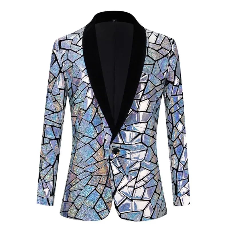 Men's Sequin Blazer Jacket Shawl Lapel One Button Shiny Wedding Party Suit Tuxedo Nightclub Host Coat2