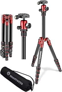 マンフロット(Manfrotto) Element トラベル三脚 スモール レッド アルミ 5段 MKELES5RD-BH 耐荷重6kg 最高143cm 軽量1.15kg コンパクト32cm ケース付 ミラーレス一眼 旅行 ブイログ用
