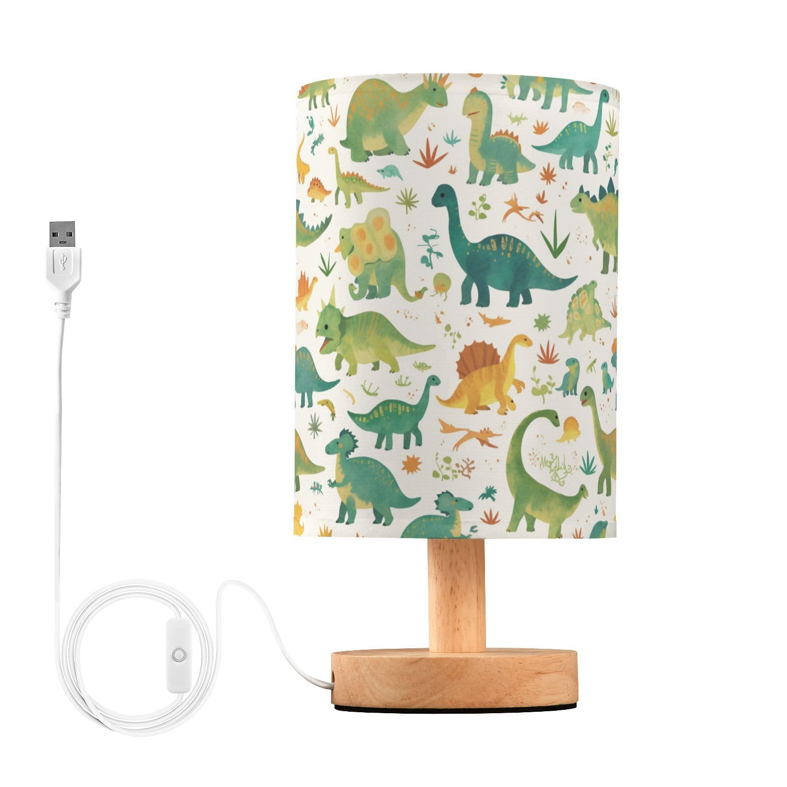 FRODOTGV Juego de lámpara de lectura de dinosaurios de acuarela de dibujos animados con puerto USB para dormitorio, sala de estar, oficina, habitación de los niños, guardería