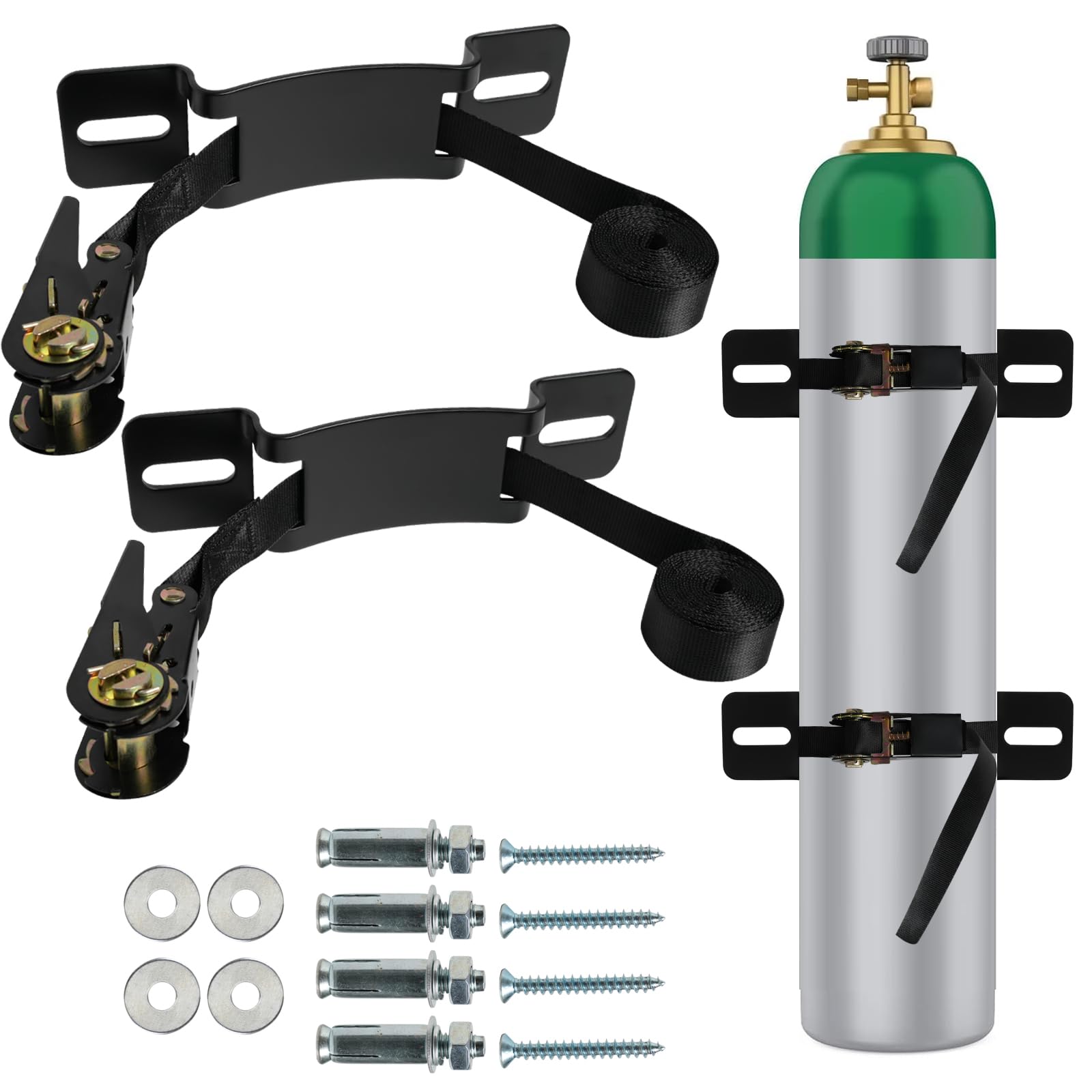 Photo 1 of 2PCS Propane Tank Bracket Cylinder Wall Mounted Brackets, with 6.6ft Ratchet Straps, Steel Gas Cylinder Holder, Heavy Duty Nitrogen Tank Holder (Black)