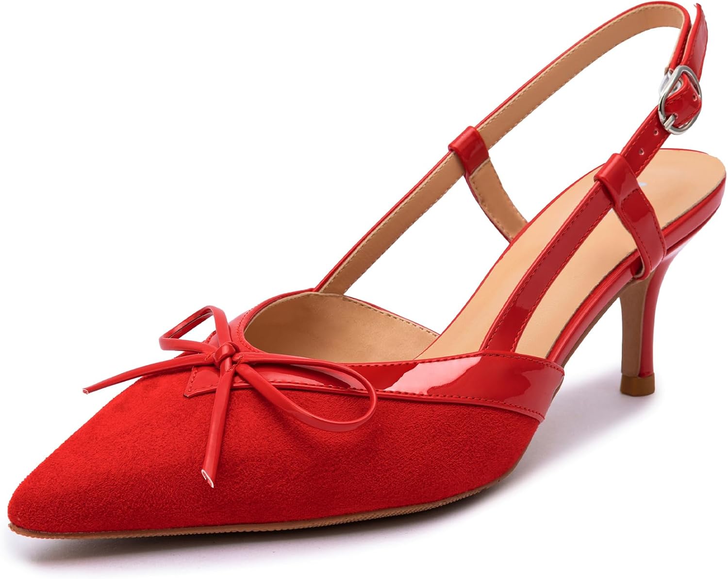 rsxses Kitten Heels for Women Pointed Toe Slingback Pumps with Bow Comfortable Low Heel Wedding Dress Shoes Closed Toe Heels
